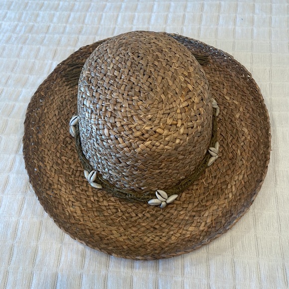 Sun N sand naturally hat wide brim summer Straw seashells tan one size fits most - Picture 3 of 10